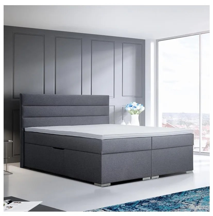 NEW BOLERO kárpitozott ágy 160x200 cm, tárolóhellyel, matracokkal és fedőmatracokkal, szürke