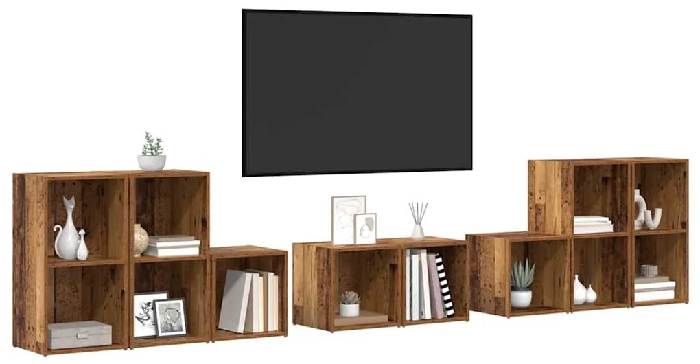TV Szekrény Szett 8 pcs Öreg fa 37 x 35 x 72 cm Faanyag