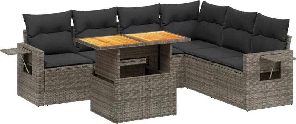 vidaXL 7 részes szürke polyrattan kerti ülőgarnitúra párnákkal