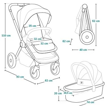 Lionelo - MIKA PLUS 2 az 1-ben kombinált babakocsi, rozsdabarna