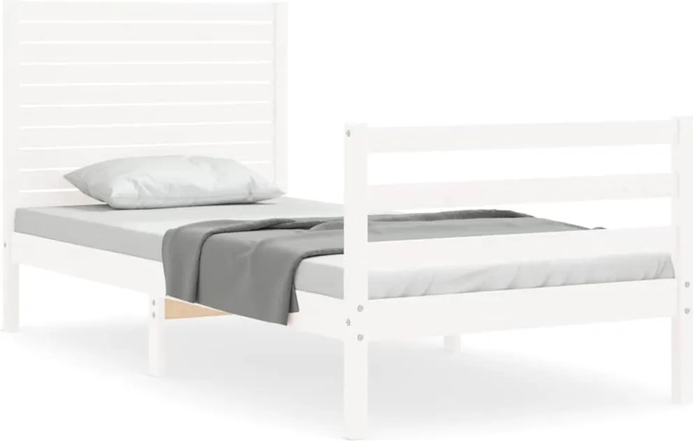 vidaXL fehér tömör fa ágykeret fejtámlával 90 x 200 cm