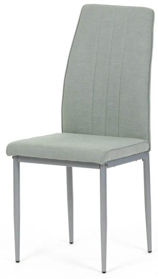 Scaun de sufragerie, tapițerie din material verde, picioare din metal gri