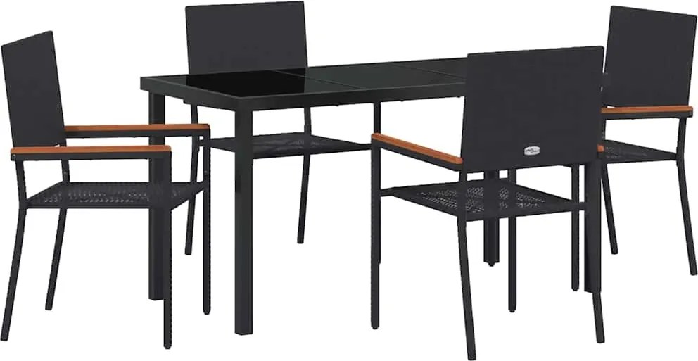 vidaXL Kert étkező szett párnával 5 pcs Fekete polirattan