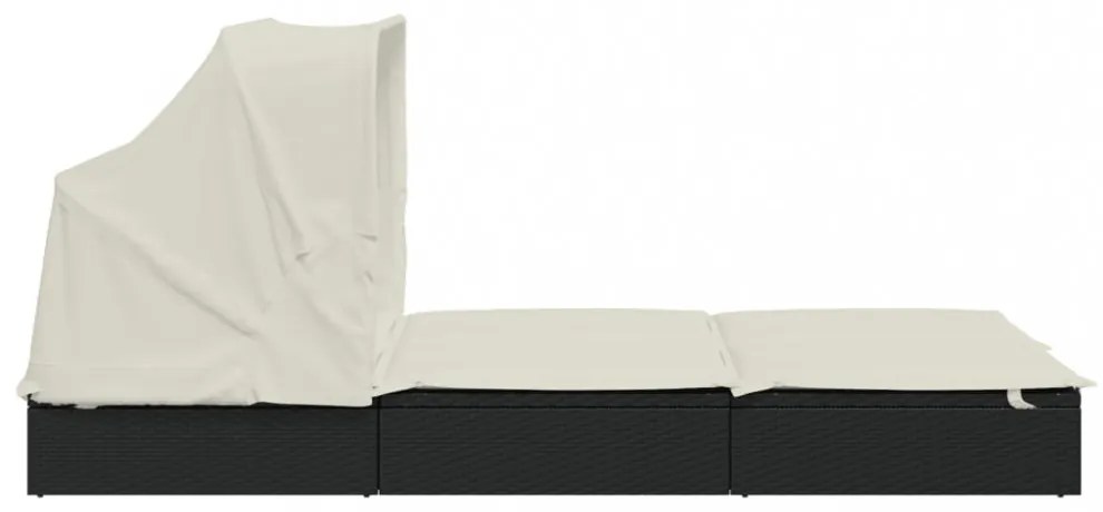 2 személyes fekete polyrattan napágy tetővel 213 x 118 x 97 cm