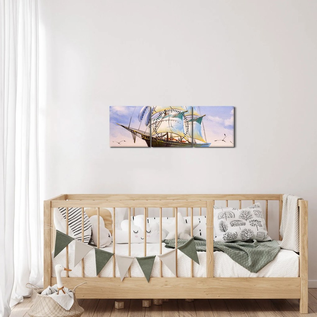 Kép egy hajóról a hullámokon (órával) (90x30 cm)