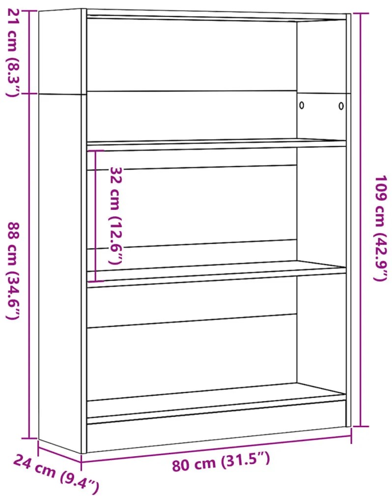 antik fa színű szerelt fa könyvespolc 80 x 24 x 109 cm