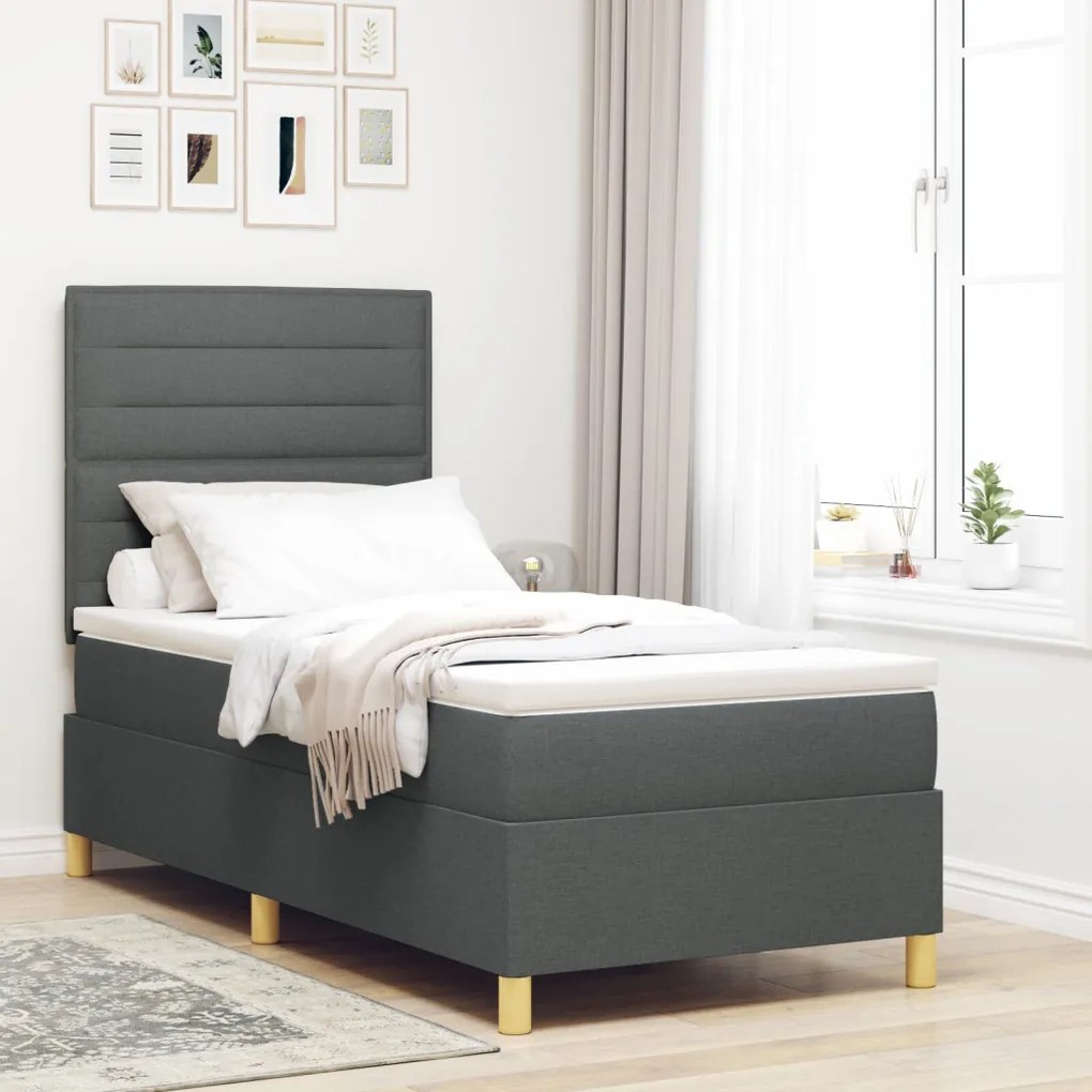 Box Spring Ágy Matraccal Sötétszürke 90x200 cm Szövet