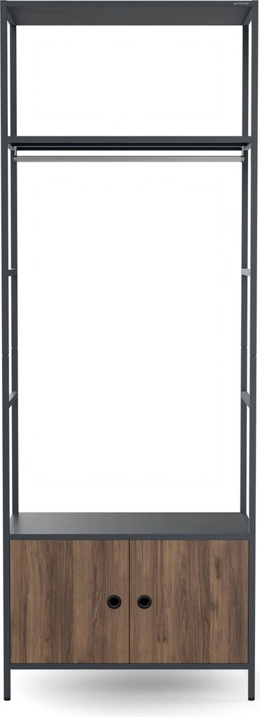 Irodai polc nyitott ruhaakasztó rúddal, recepcióra és váróterembe, fém, antracit/dió, 800x2200x400 mm: ARIEL Eco Design