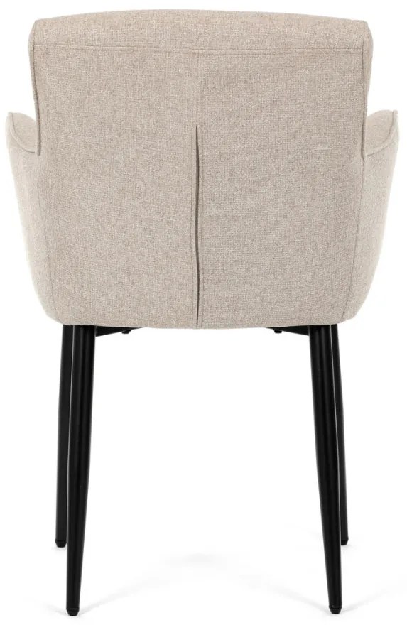 Scaun elegant de sufragerie, material textil crem ușor de curățat, picioare metalice lăcuite negru mat