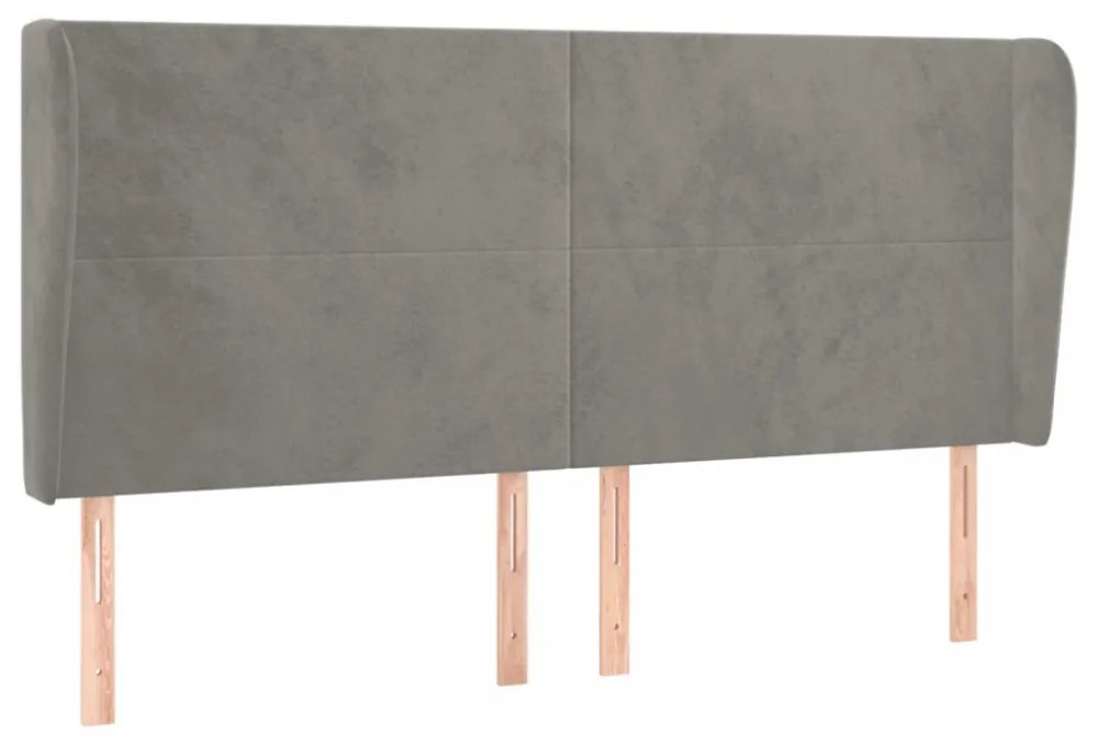 világosszürke bársony fejtámla szárnyakkal 203x23x118/128 cm