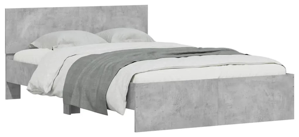 betonszürke ágykeret fejtámlával és LED-del 140x190 cm
