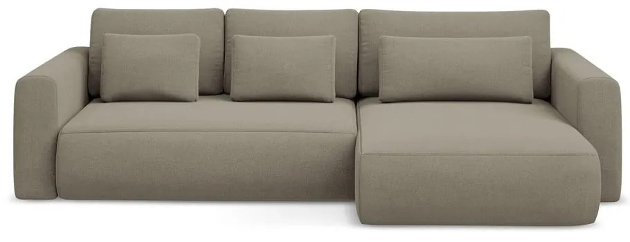 Világosbarna kinyitható-tárolóhelyes sarokkanapé (jobb oldali-heverő résszel) Kapua – Makamii