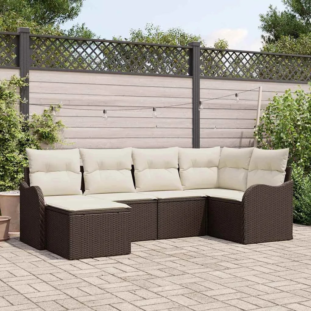 Kerti Kanapé Szett párnával 6 pcs Barna és fehér Poli rattan