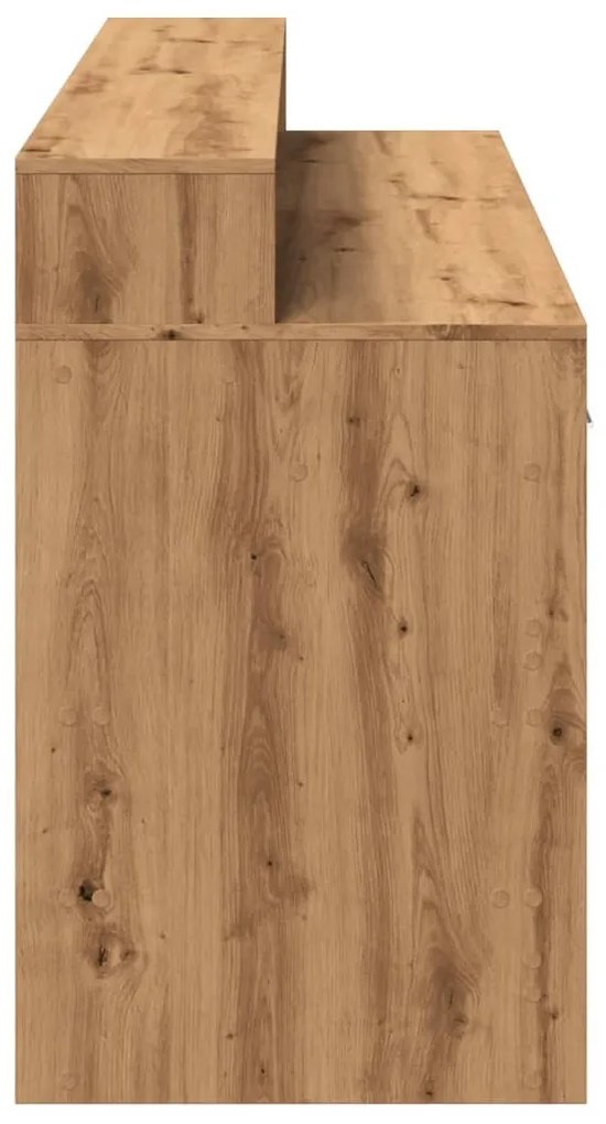 kézműves tölgy színű szerelt fa LED-es íróasztal 160x55x91 cm