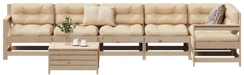 vidaXL 7 részes tömör fenyőfa kerti kanapészett