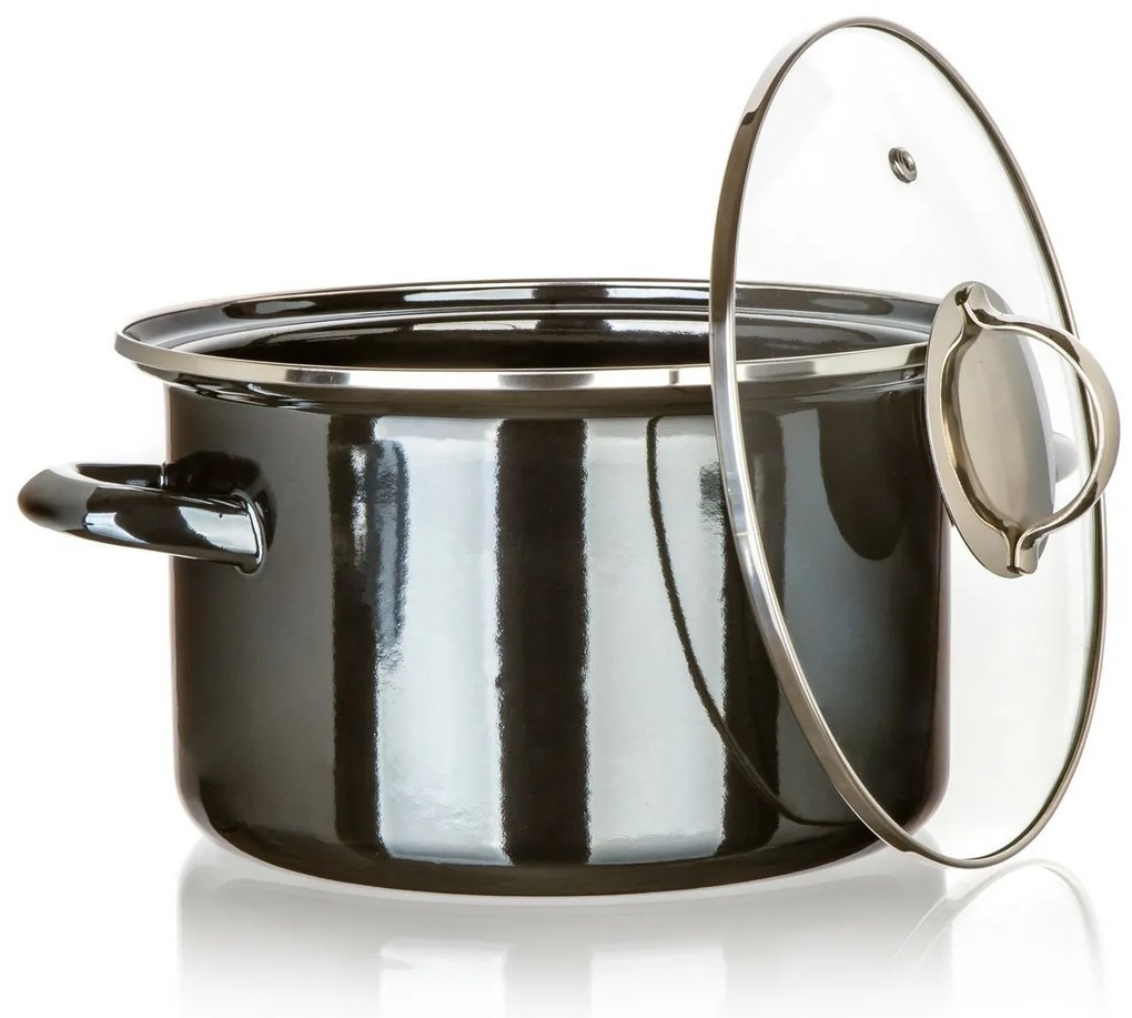 Banquet Emaille-beschichtete Pfanne METALLICSchwarz 24 cm, 3,7 l, mit Deckel, 24 cm