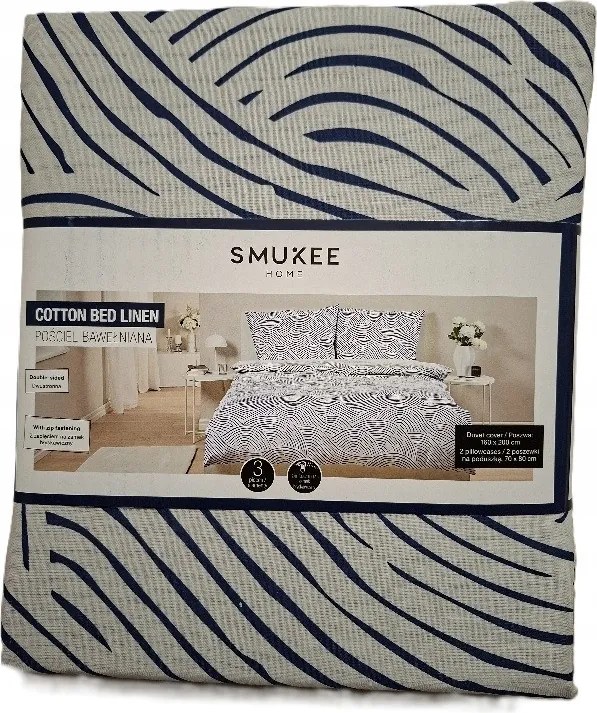 Pamut ágyneműhuzat Hullámok fehér-kék 160x200 új