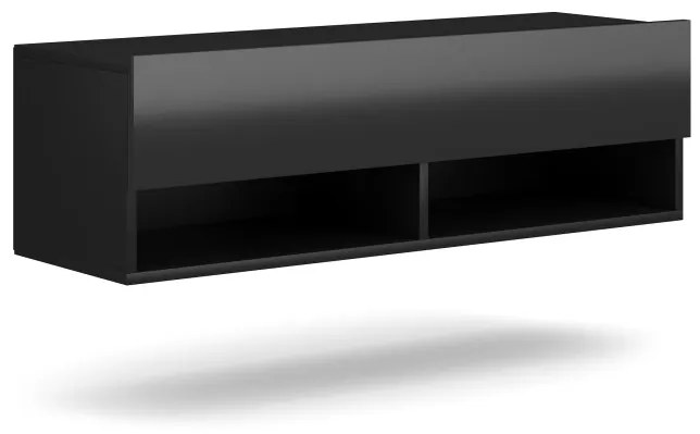 TV szekrény 100 cm fekete matt / fekete magasfény színkombinációban – DERBY