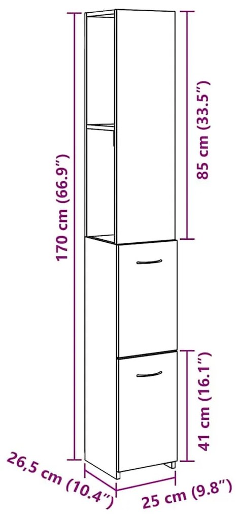 antik fa színű szerelt fa fürdőszobaszekrény 25x25x170 cm
