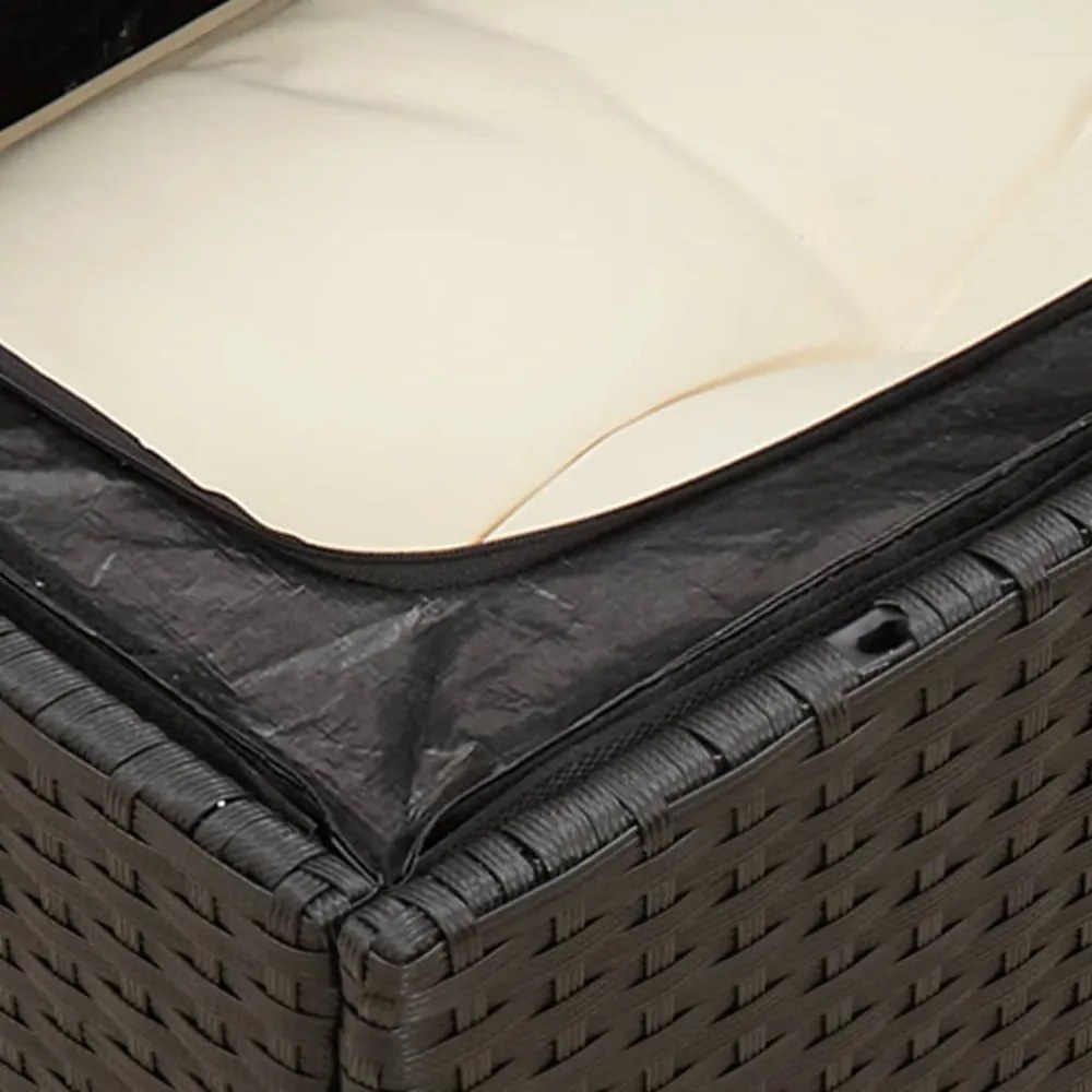 2 személyes fekete polyrattan kerti kanapé párnával
