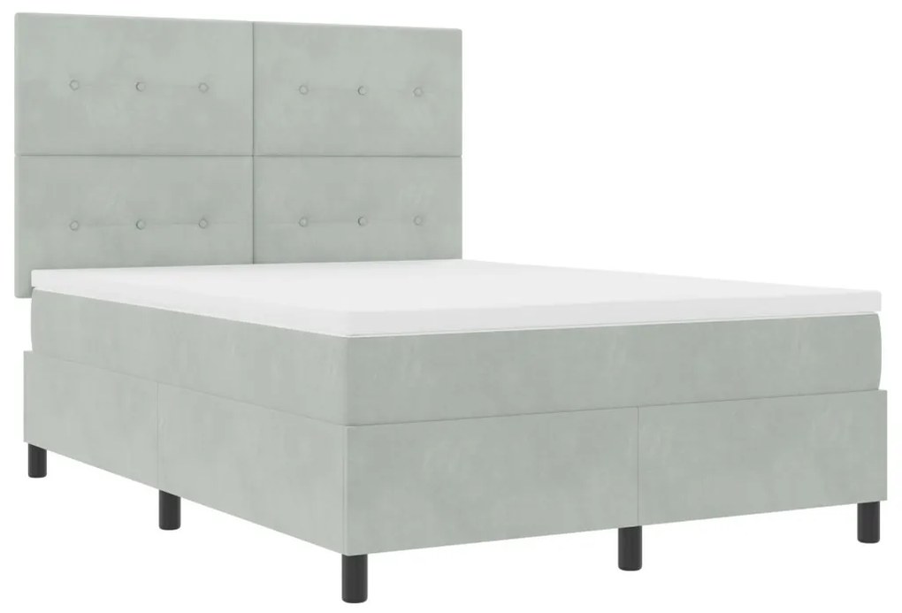 Boxspring Ágy Matraccal Világosszürke 140x190 cm Bársony