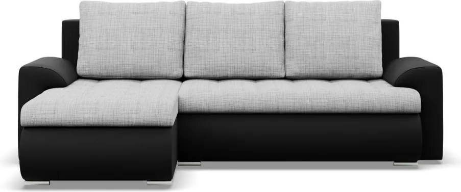 Tokio sarokkanapé, 2 ágyneműtartóval, fonott + műbőr, baloldali, szürke - fekete