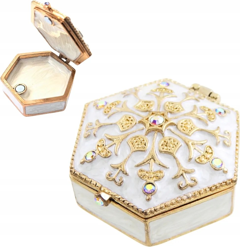 Ékszerdoboz Doboz Fehér-Arany Doboz Fém Kristályok