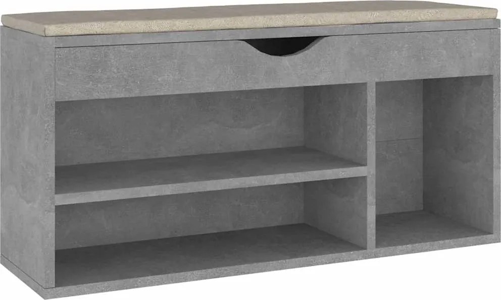 vidaXL betonszürke szerelt fa cipőtároló pad párnával 104 x 30 x 49 cm