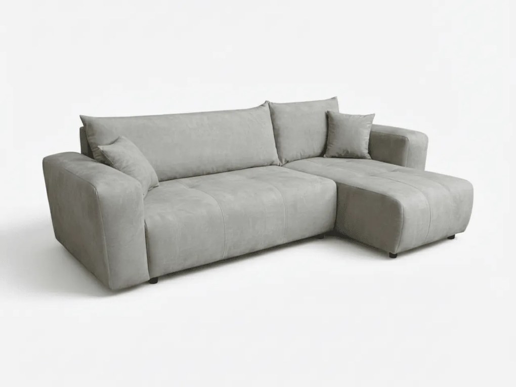 Világosszürke kihúzható sarokkanapé SORELA, kétoldalas + 2 párna AJÁNDÉK