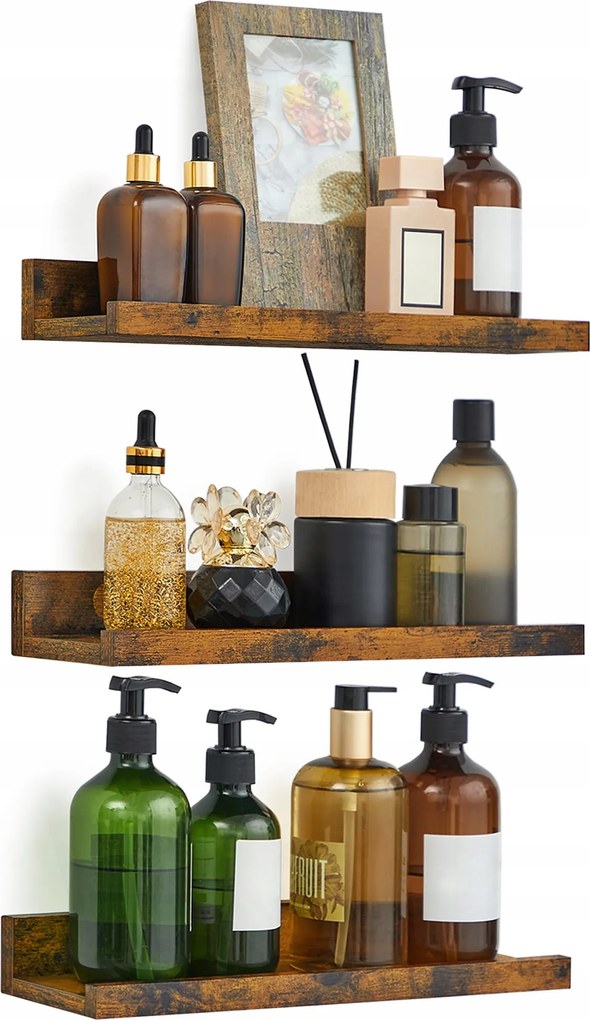 Fali polc, 3 db-os szett, rusztikus polcok nappaliba 38x10x5