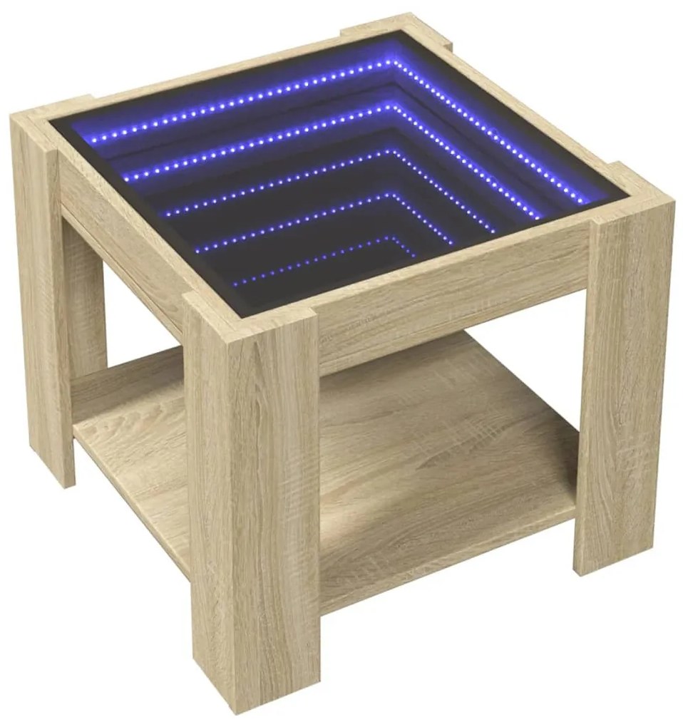 Sonoma tölgy szerelt fa dohányzóasztal LED-del 53 x 53 x 45 cm