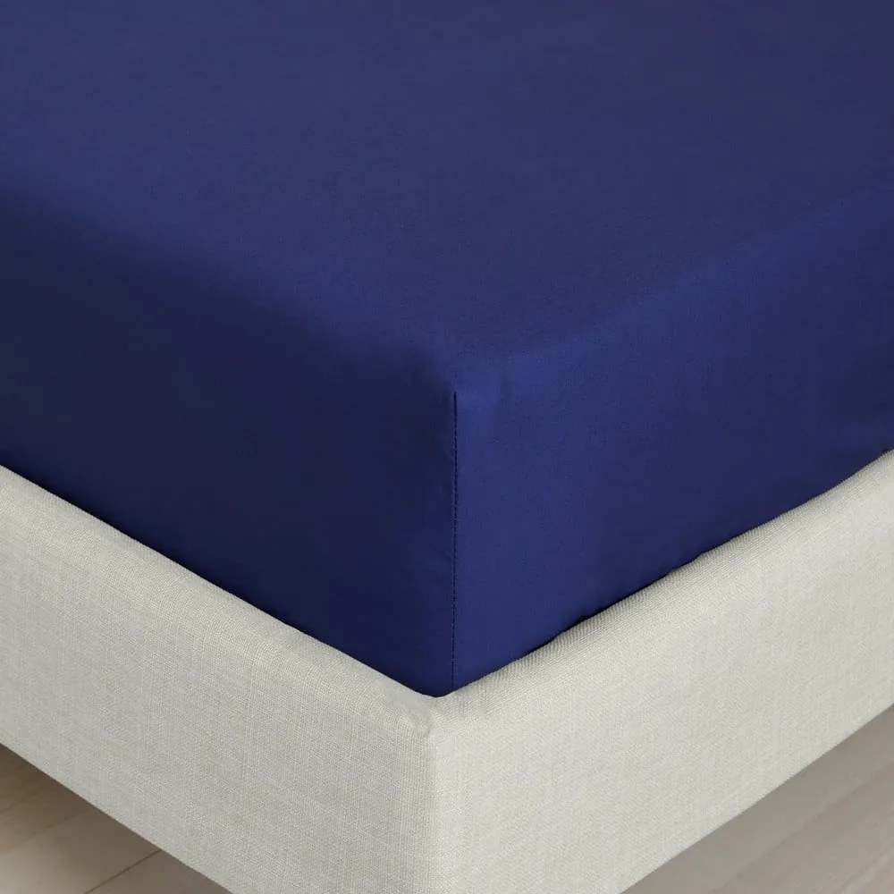 Sötétkék gumis pamut-perkál lepedő 90x190 cm Cotton Percale – Bianca