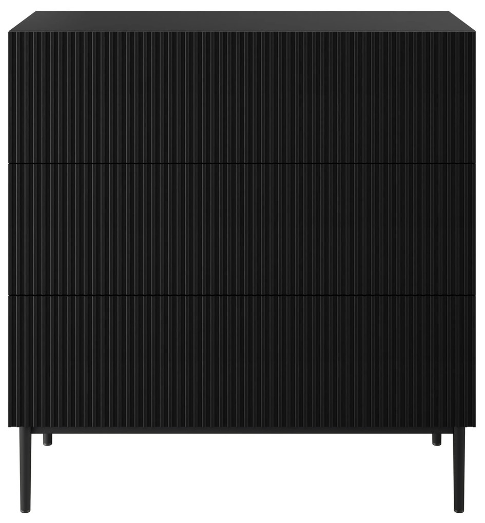 Nicole komód 100 cm, fiókos, bordázott előlap - matt fekete / fekete lábak
