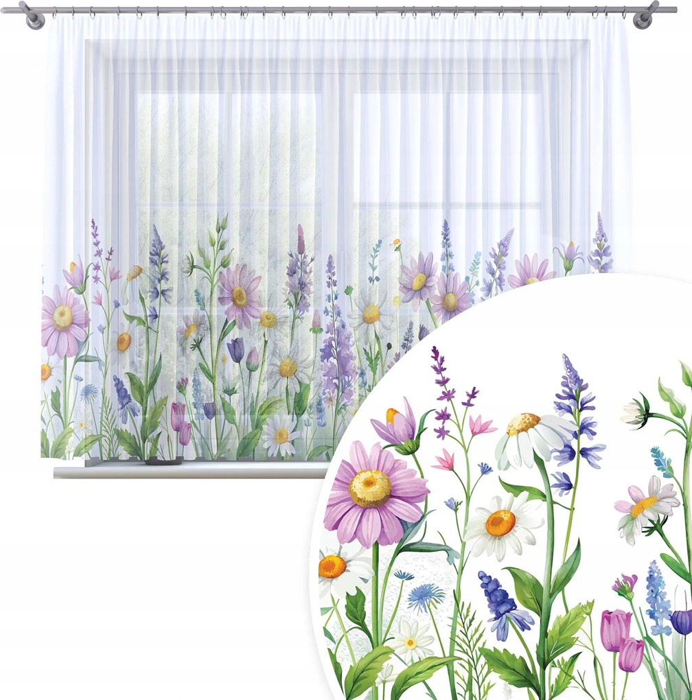 Tavaszi Függöny Kész 300x150 Fátyol Szalagon Virágok Színek Tavaszi Minta 380