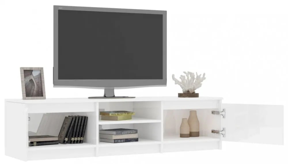 magasfényű fehér szerelt fa TV-szekrény 140 x 40 x 35,5 cm