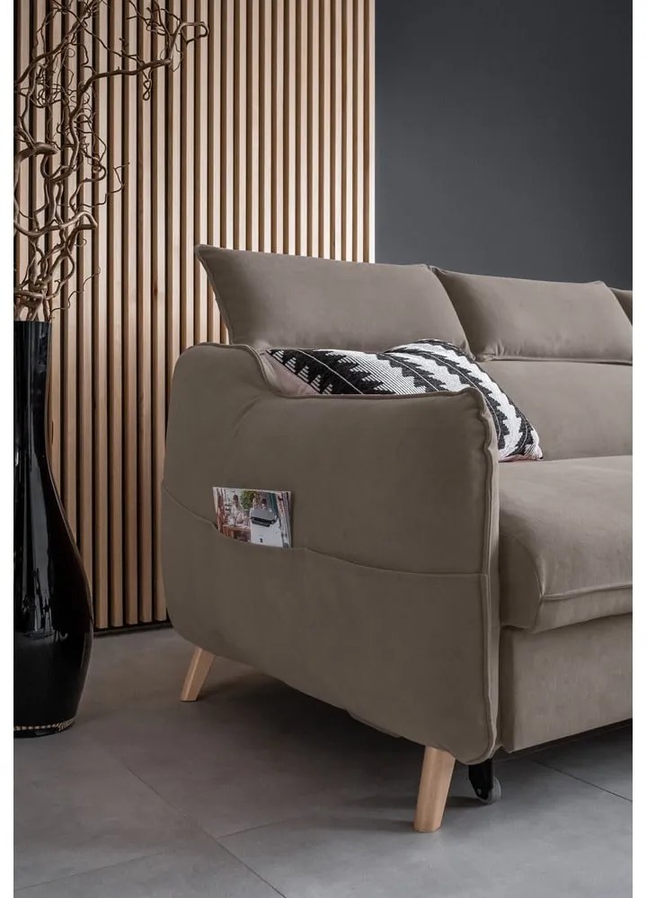 Világosbarna bársony kinyitható sarokkanapé (jobb oldali) Sweet Harmony – Miuform