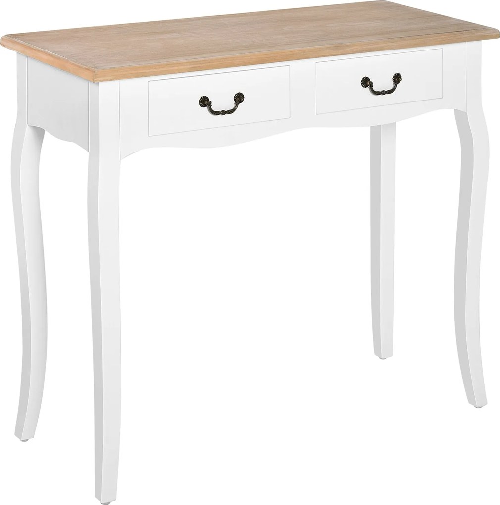 HOMCOM Vintage Konzolasztal 2 Fiókkal, Retro Design Előszobába, Hallba, Nappaliba, Hálószobába, Fenyő, 87x34x78,5 cm, Fehér | Aosom