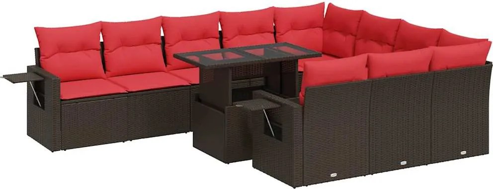 vidaXL 11 részes barna polyrattan akácfa kerti ülőgarnitúra párnákkal