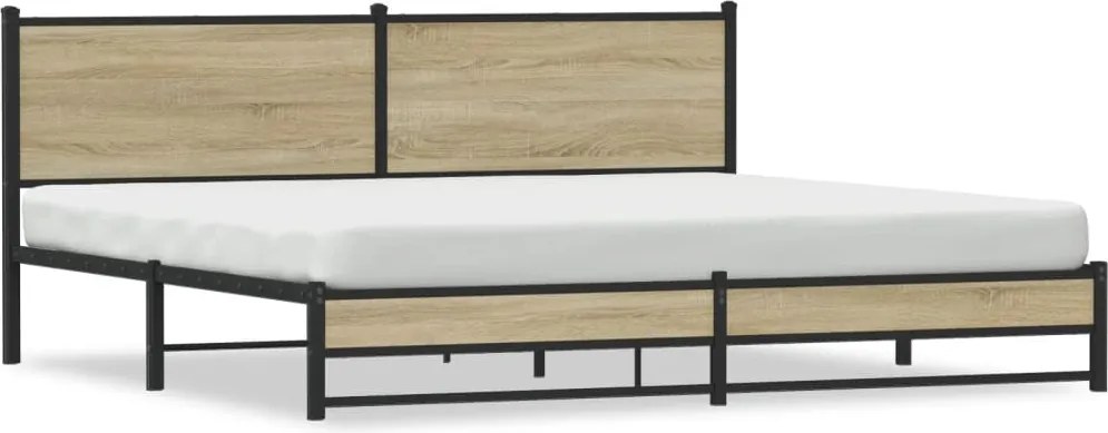 vidaXL sonoma tölgy színű fém ágykeret matrac nélkül 200 x 200 cm