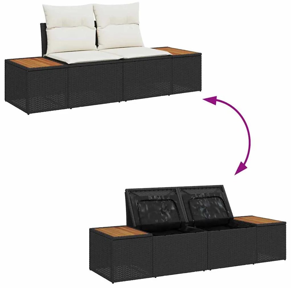 Kerti Kanapé Szett 7 pcs Fekete és krémszínű 319 x 154 x 85 cm