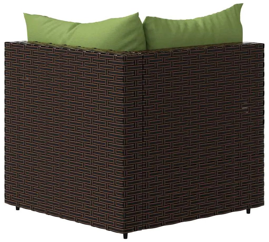 Barna polyrattan kerti sarokkanapé párnákkal