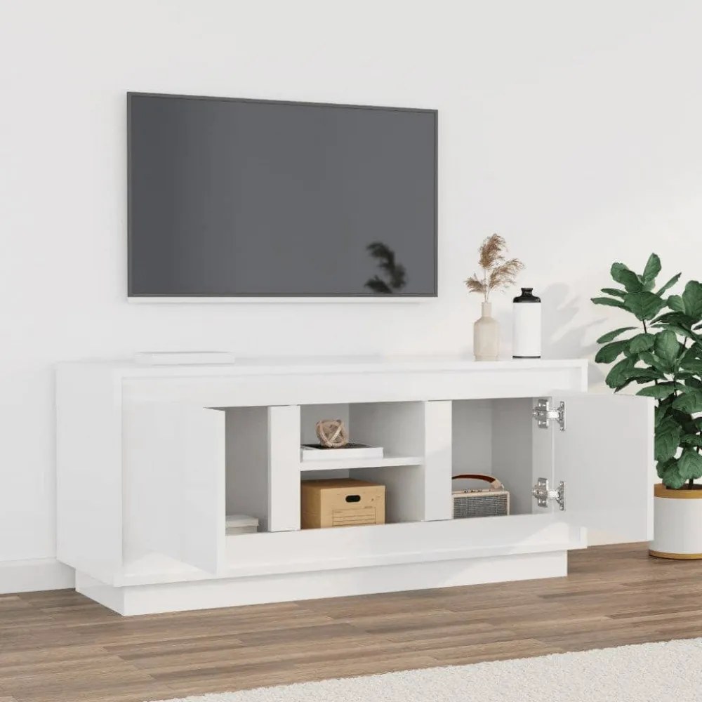 fehér magasfényű szerelt fa TV-szekrény 102x35x45 cm