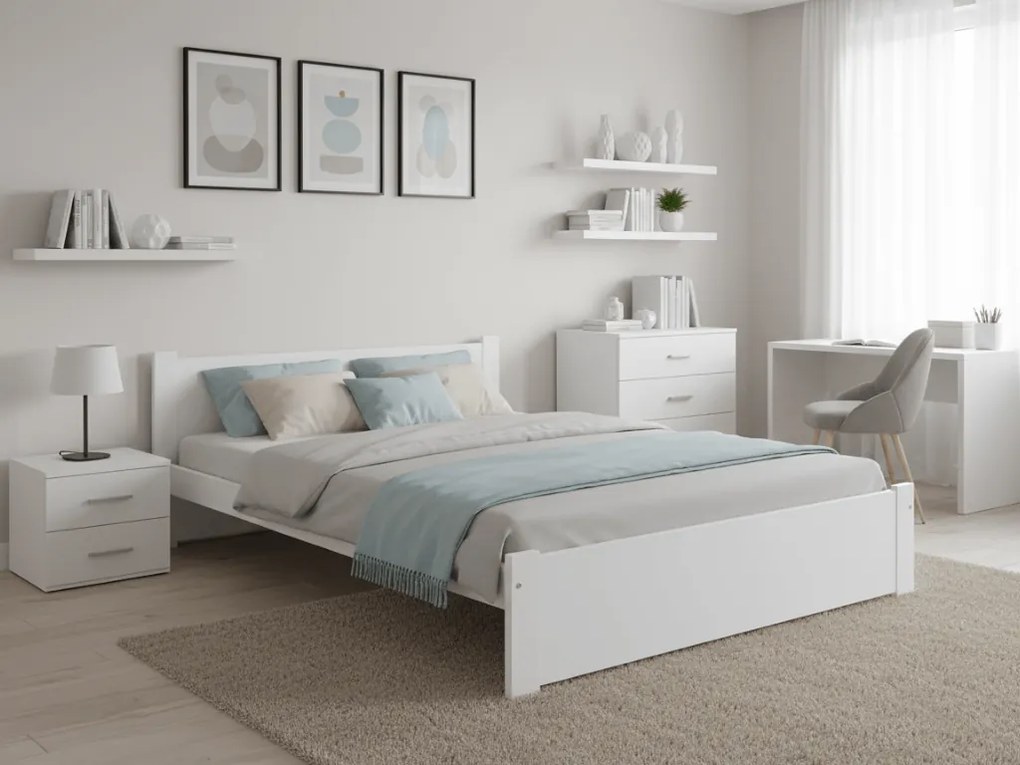 IKAROS ágy 140 x 200 cm, fehér Ágyrács: Léces ágyrács, Matrac: Deluxe 10 cm matrac