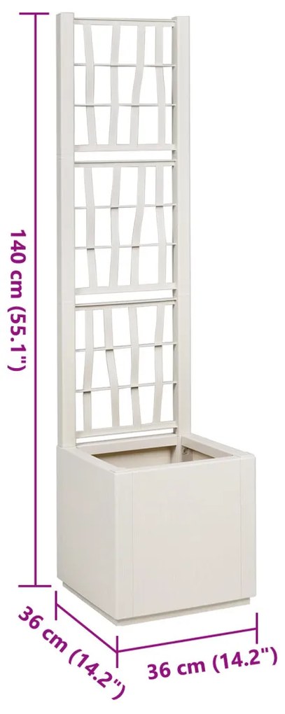Kerti Ültető Edény Trellis-szel Fehér 36x36x140 cm PP