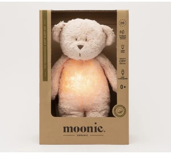 Moonie - Snuggle buddy dallammal és világítással medvebocs 2.0 organic rózsa