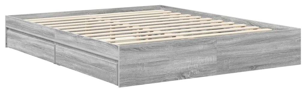 vidaXL Tárolós Ágy fejtámlával Szürke Sonoma 160 x 200 cm Faanyag