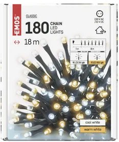 LED karácsonyi fényfüzér, 18 m, kültéri és beltéri, meleg/hideg fehér, időzítő