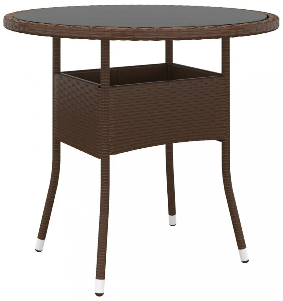 barna polyrattan és edzett üveg kerti asztal Ø 80 x 75 cm