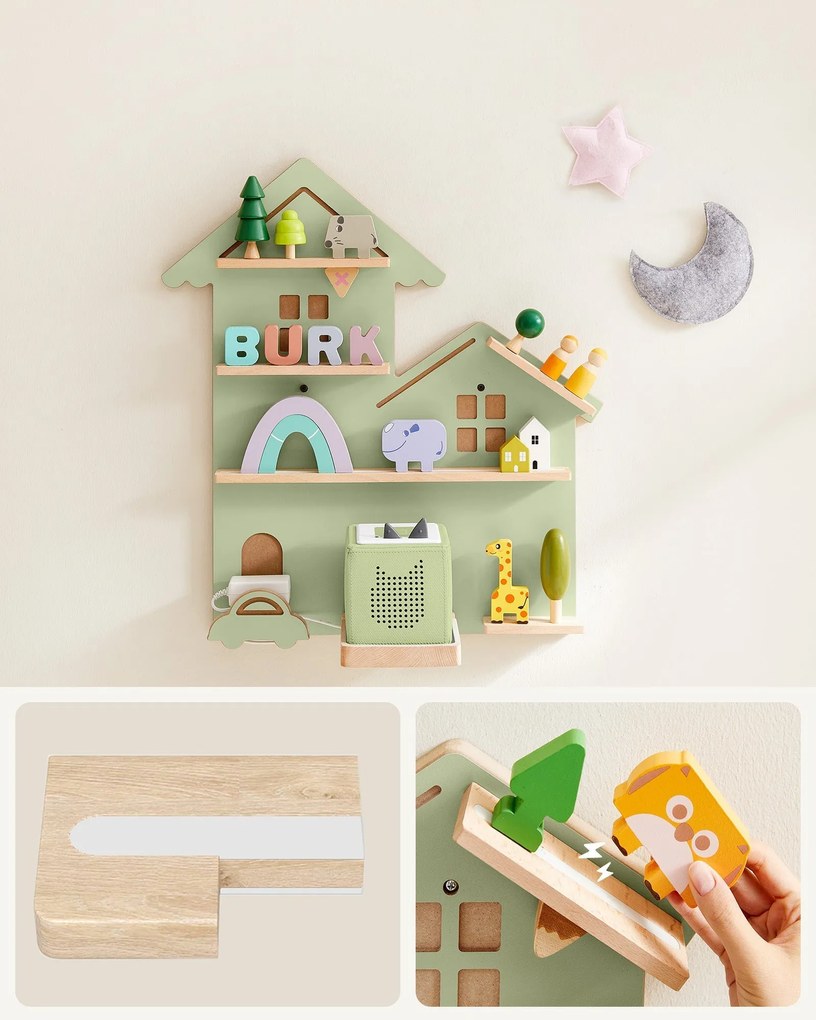Toniebox polc, fali polc 35 figurának, gyermek polc, zöld