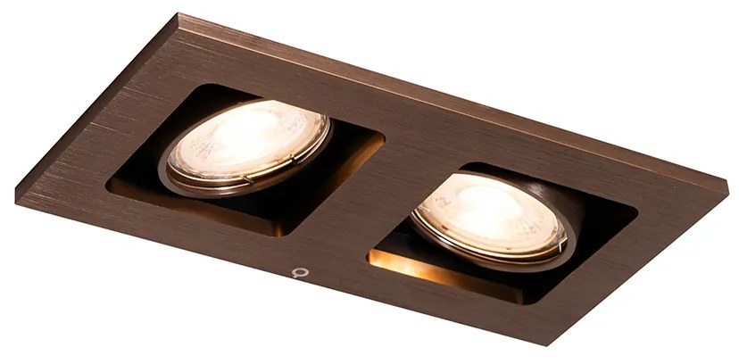 Beépített reflektor sötét bronz négyszögletes 2-lámpás dönthető és forgatható - Qure